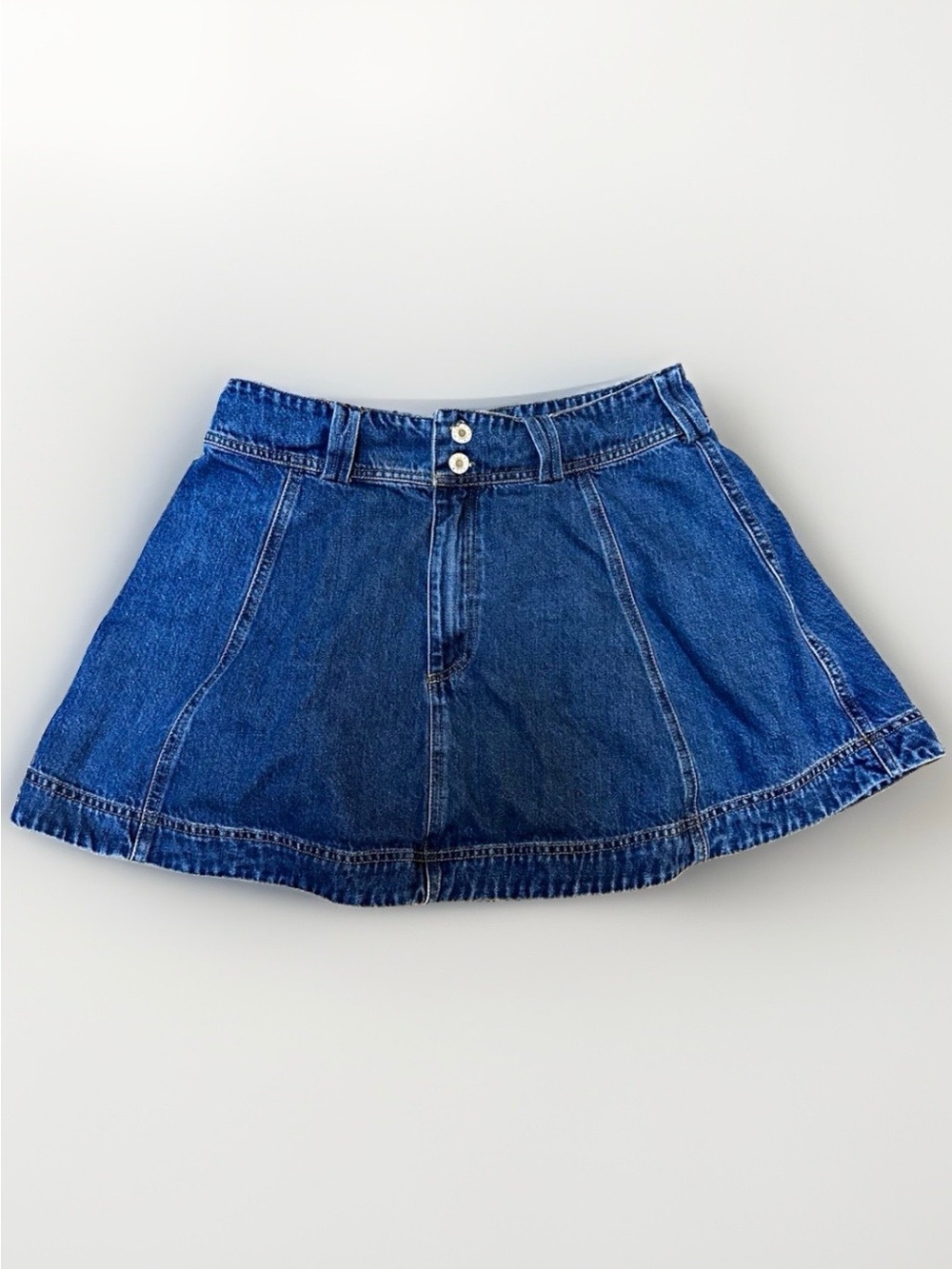 Altar'd State Denim Circle A-Line Mini Skirt Belt Loops Dark Wash Sz L Western